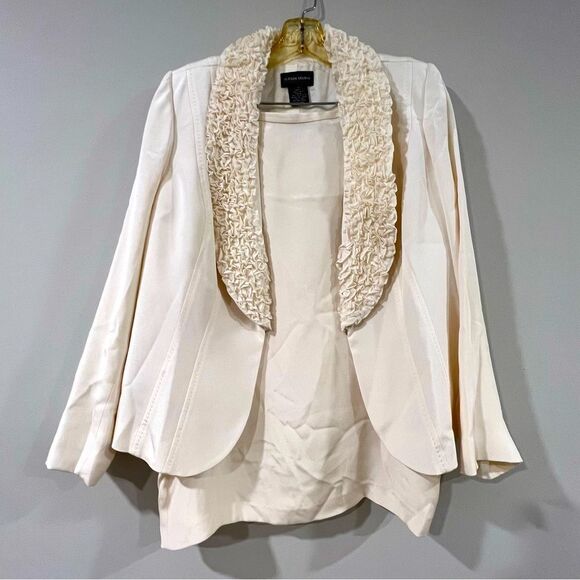 Sutton Studio White Ruffle Silk Blazer and Skirt Set - Picture 1 of 6